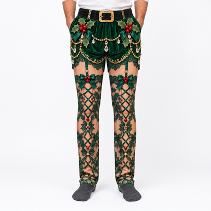 Green Sleigh Pants worn, front view